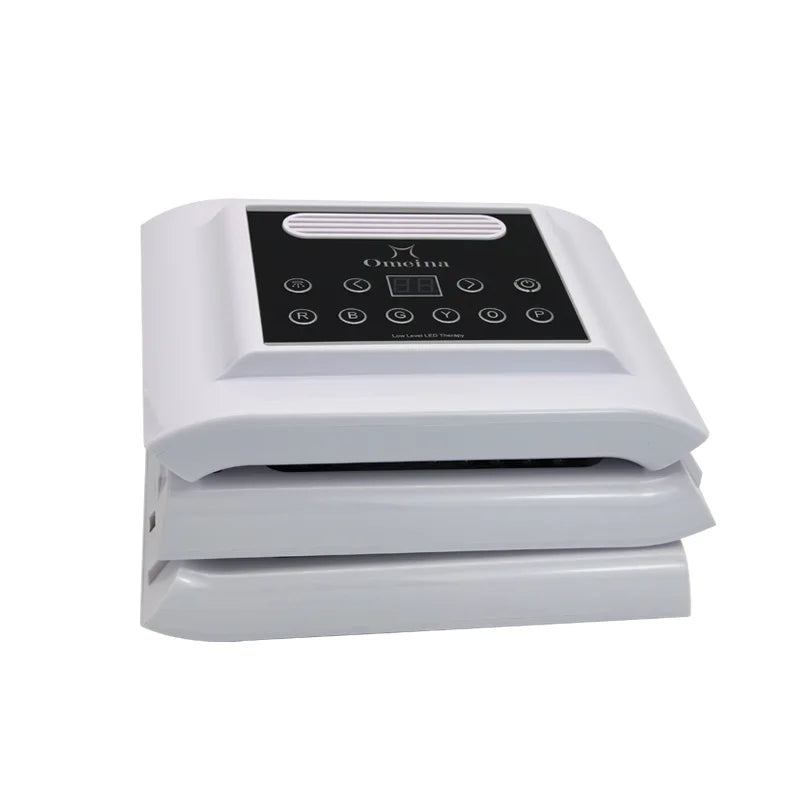 White 7-color PDT LED light therapy facial machine for home use with digital touch control panel for skin care.