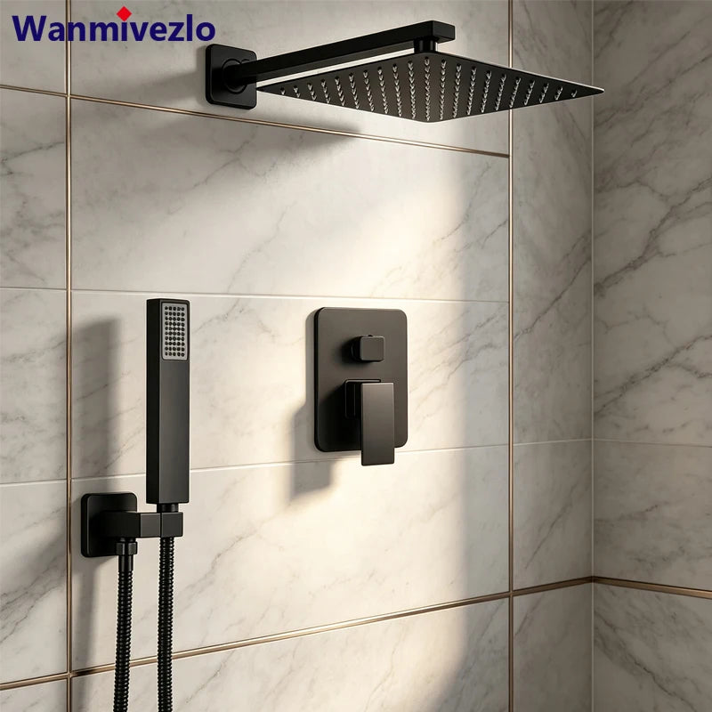 Bathroom Showe Faucet Rainfall Shower Head Wall Mounted Shower Mixer Tap Shower Set