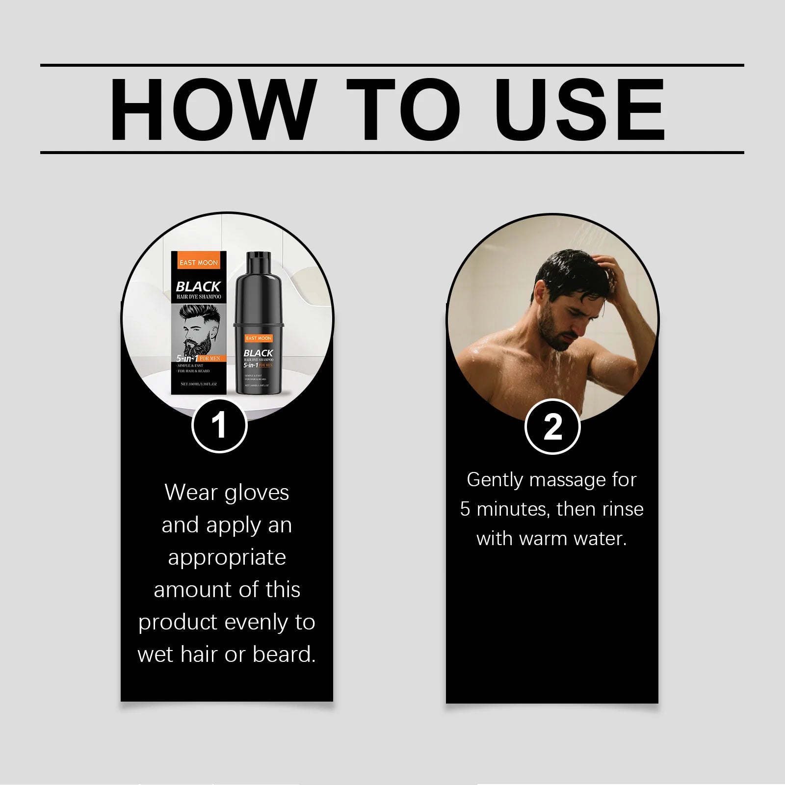 East Moon Men's Black Hair Dye Shampoo Fast Coloring Removal White Gray Hair Long Lasting Nourishing Natural Beard Dye Shampoo