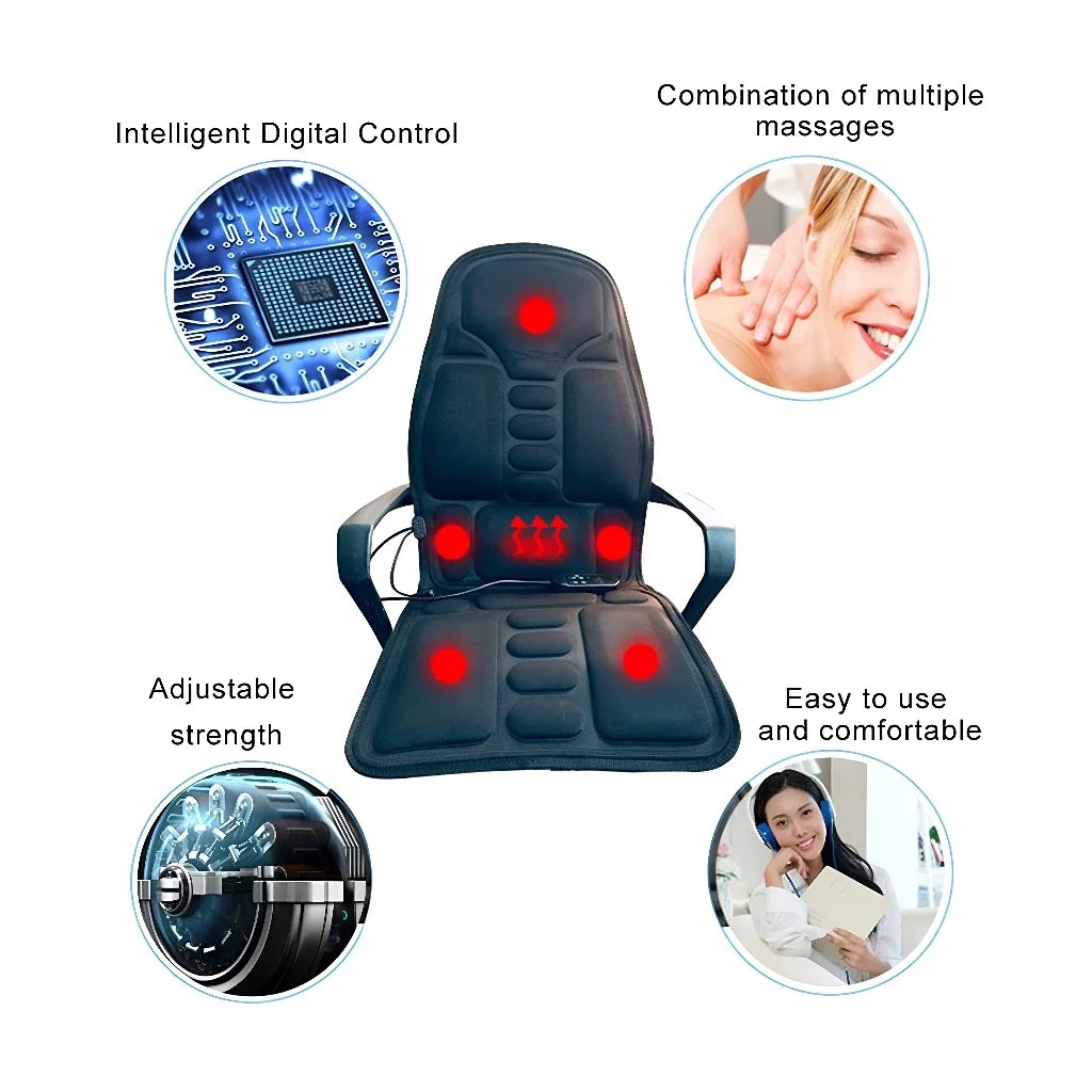 Portable Car Massage Cushion - Heated Deep Tissue Seat Pad Black Massage Cushion Tidesmit