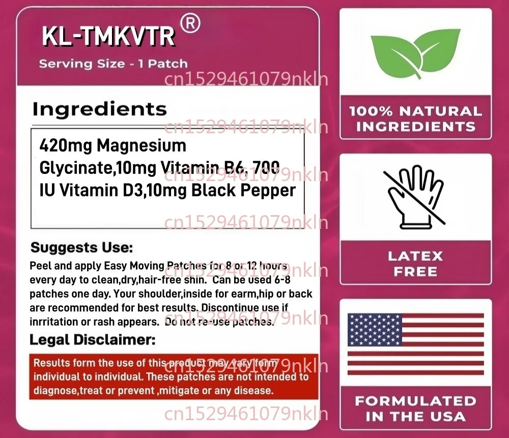 30 Patches Magnesium Glycinate Transdermal Patches with Vitamin D3 & B6 High Absorption for Calm, Mood, Sleep Support