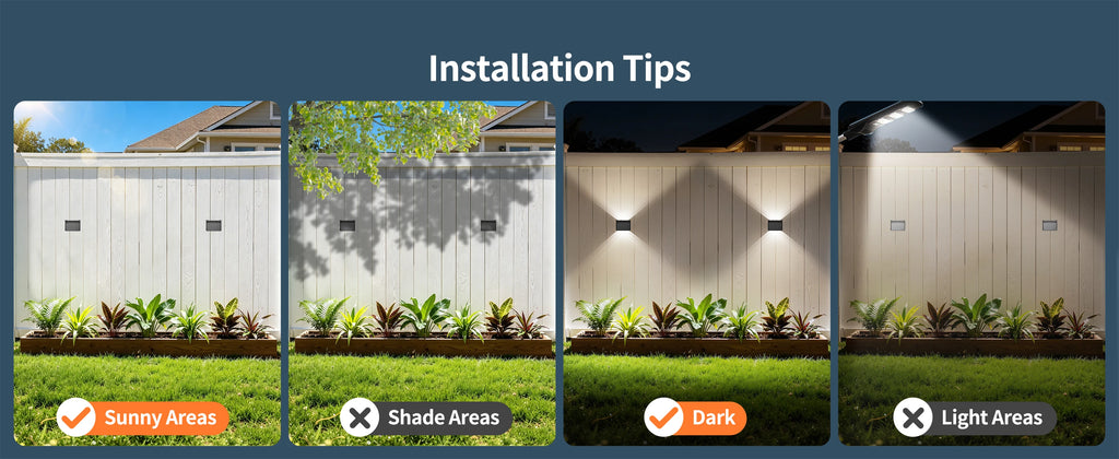 intelamp Solar Wall Lights 2 Pack with Remote, 3 Color Modes, IP65 | Customizable Up/Down lighting, IP65 Waterproof Solar Lamp for Outdoor Walls, Fences, Patios and Entryways