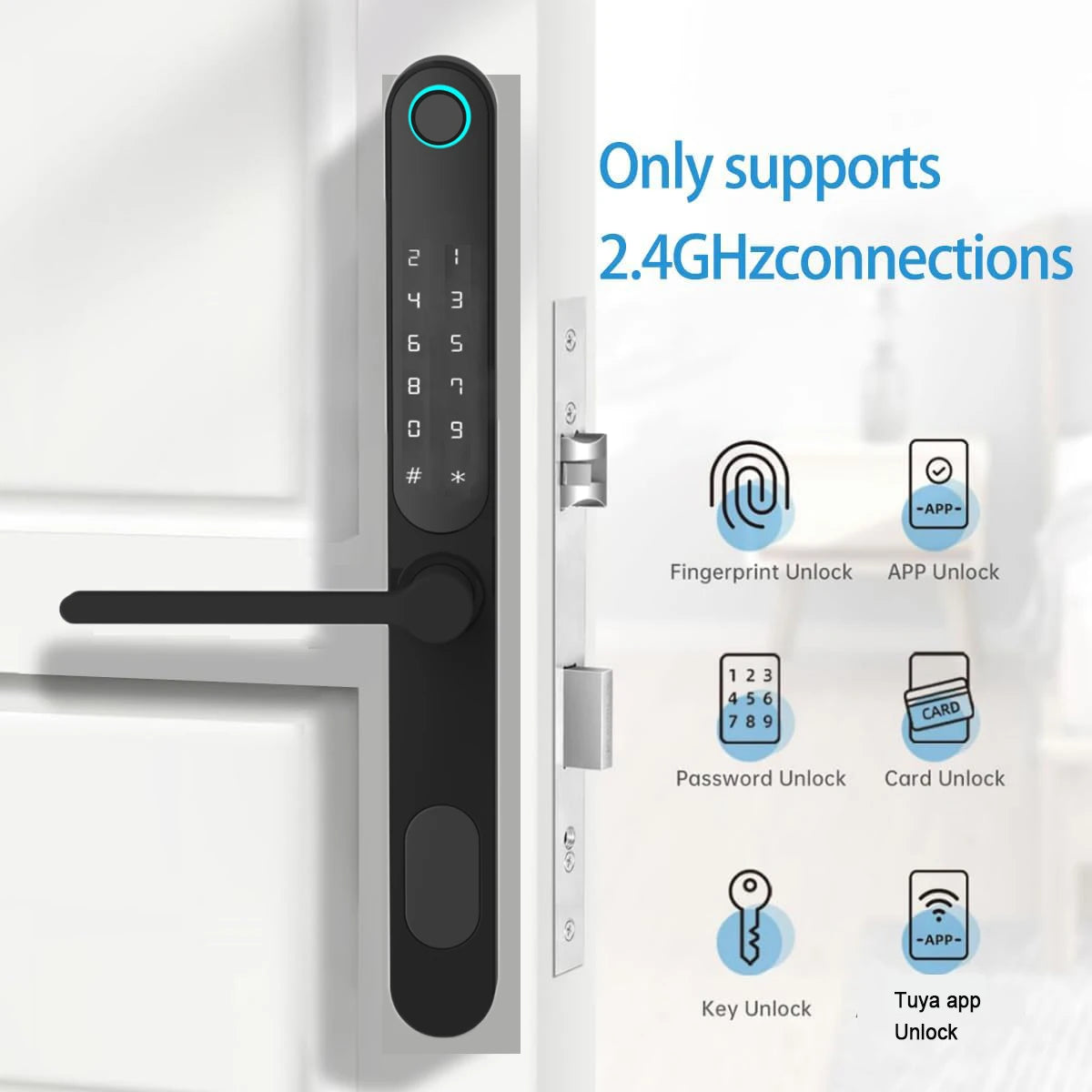 85 Lock Body Smart Lock For Aluminum Patio Glass Door Smart Life APP App Handle Fingerprint Electronic Digital Lock