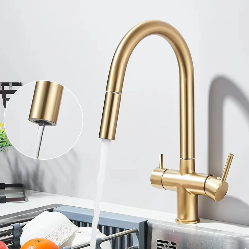 Filter Water Kitchen Faucet Pull Out Sprayer Head Deck Mounted Taps 360 Rotate Hot/Cold Water Mixers Dual Handle