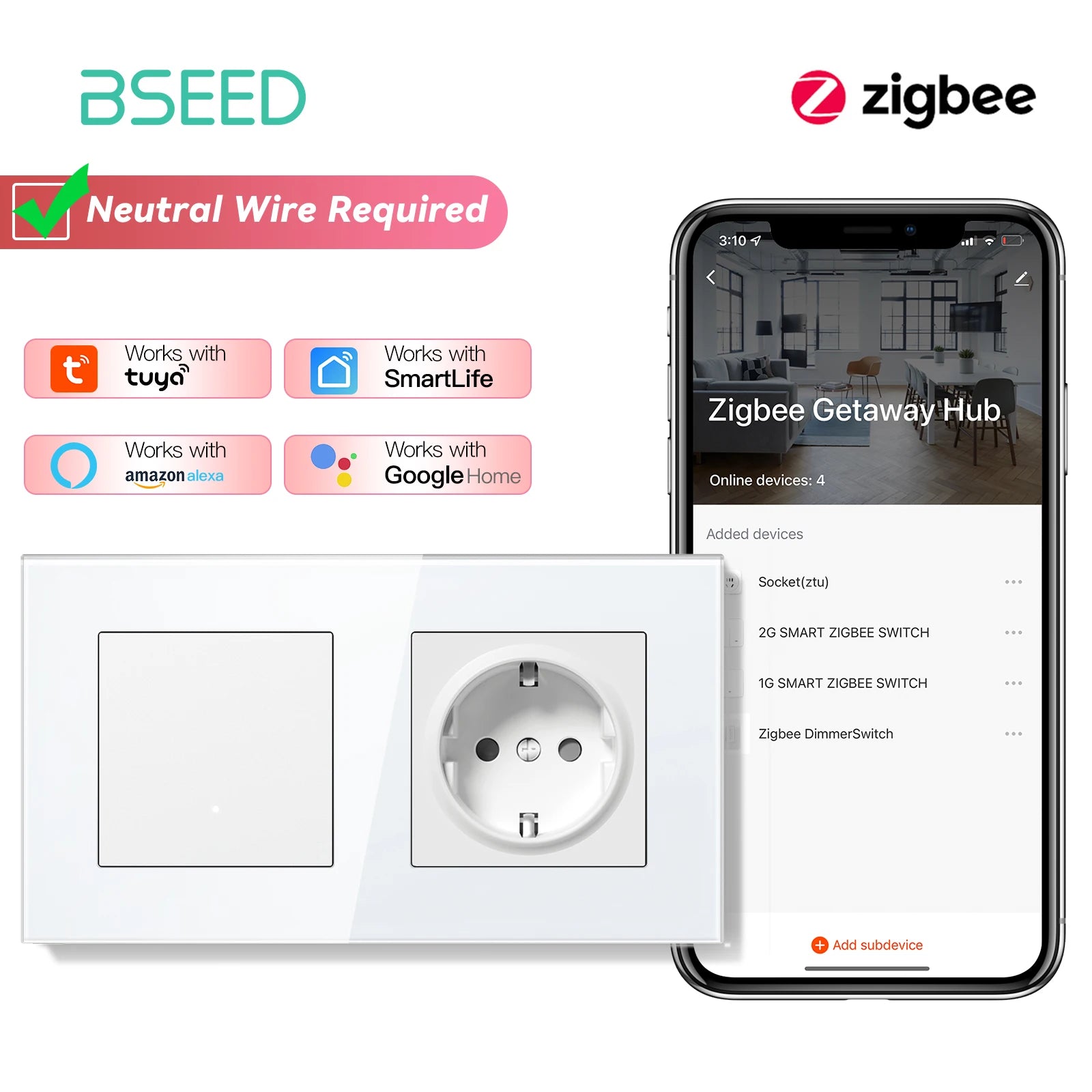 Zigbee Smart Light Switch Glass Panel - App-Controlled Automation Zigbee 1G Socket Sockets No Zigbee Tidesmit