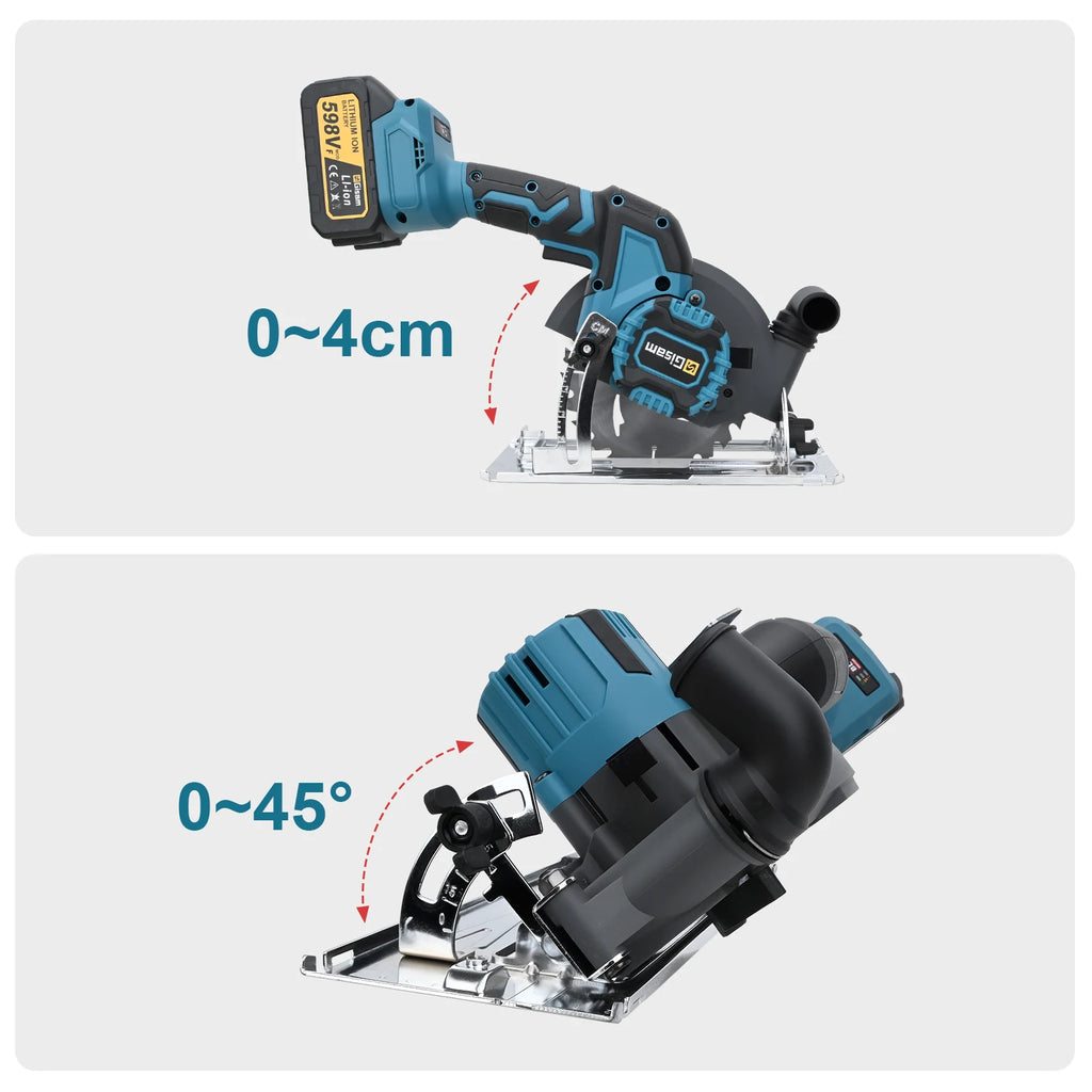 Gisam 165mm 10000RPM Brushless Electric Circular Saw Cordless Adjustbale Angle Woodworking Power Tool For Makita 18v Battey Pins