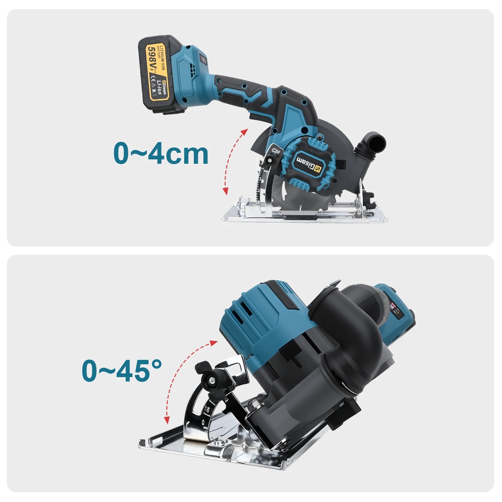 Gisam 165mm 10000RPM Brushless Electric Circular Saw Cordless Adjustbale Angle Woodworking Power Tool For Makita 18v Battey Pins