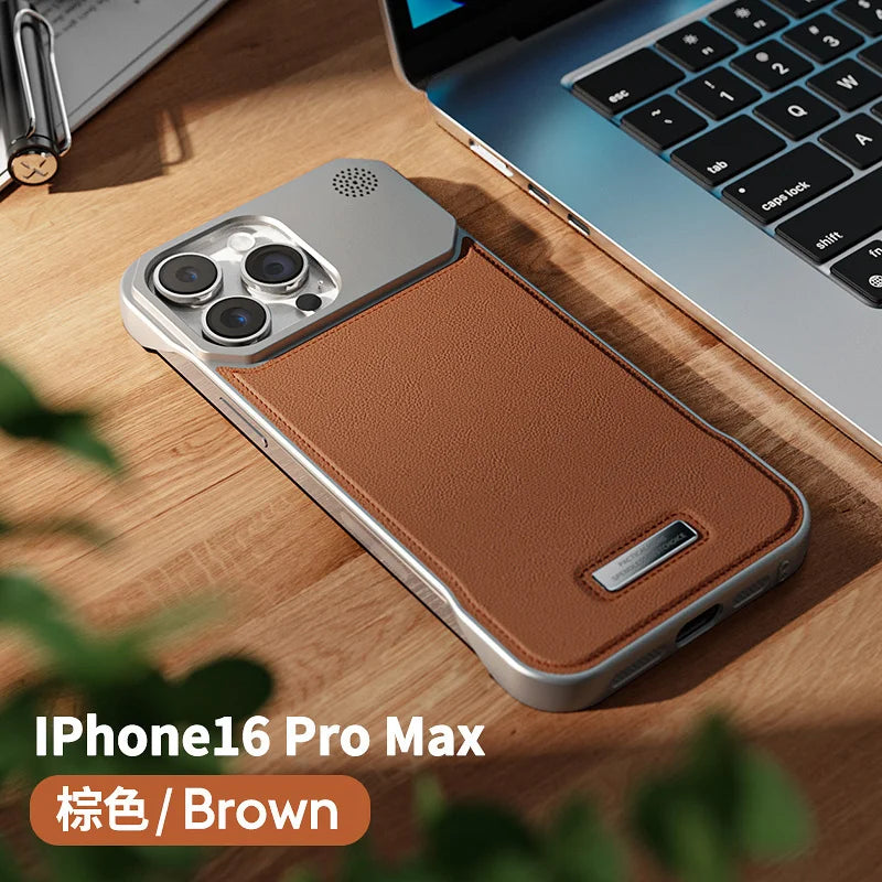 Magnetic Leather Aromatherapy Phone Case for iPhone 16 Pro - Slim Fit Brown Tidesmit