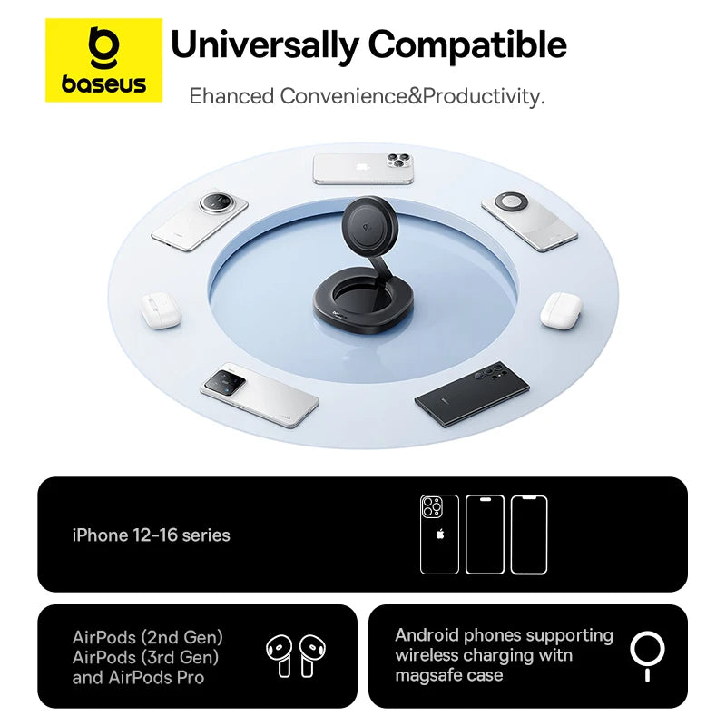 Foldable Qi2 Magnetic Wireless Charger Stand for iPhone 16 Series Tidesmit