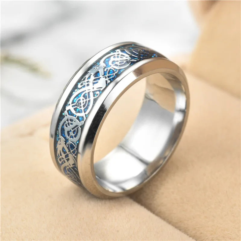 Smart Health Ring - 8mm Stainless Steel Biometric Fitness Tracker Silver Blue Tidesmit