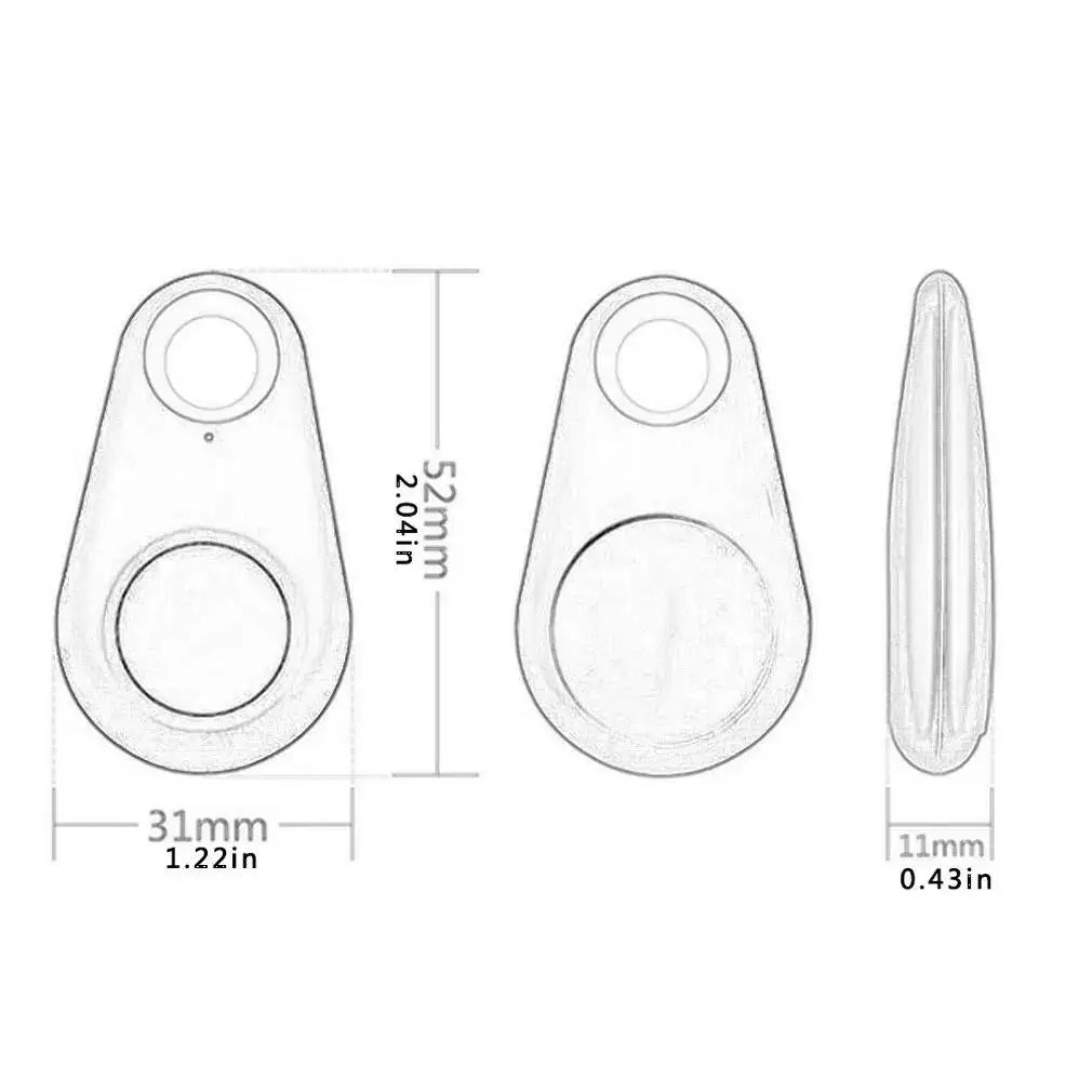 Mini Bluetooth GPS pet tracker with dimensions for easy collar attachment; smart anti-lost alarm for dogs and cats.