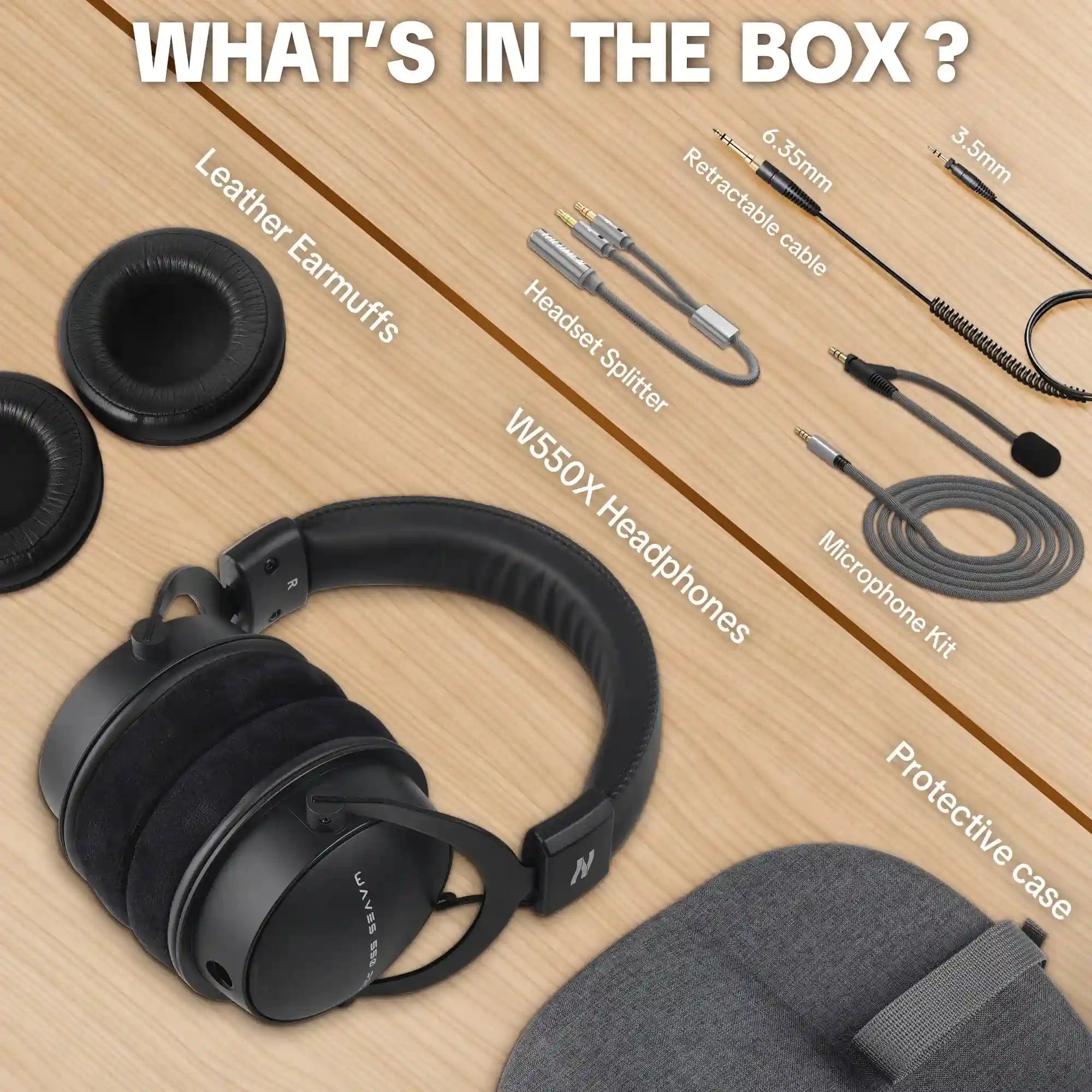 Wired Studio Headphones Over-Ear Monitor - Detachable Cable (W550x) Tidesmit