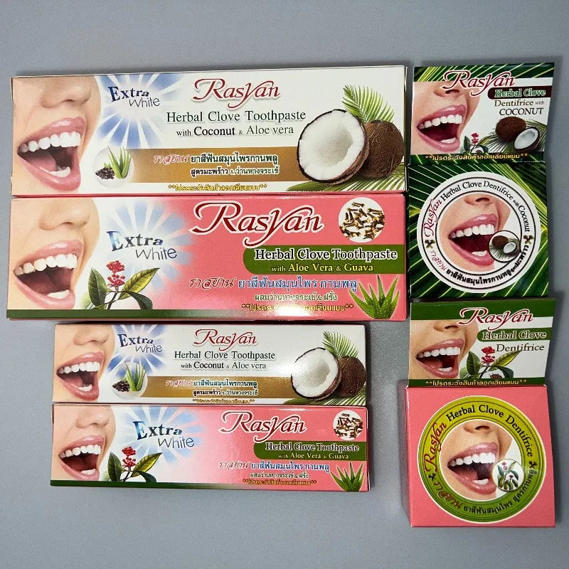 Tidesmit Rasyan Clove and Coconut Oil Teeth Whitening Toothpaste and Powder Set for Yellow Stain Removal