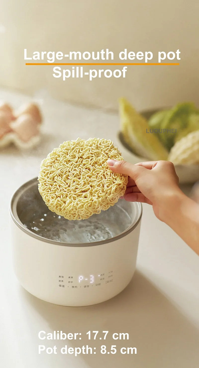 Smart white 1.5L deep rice cooker pot with wide mouth for easy, spill-resistant cooking