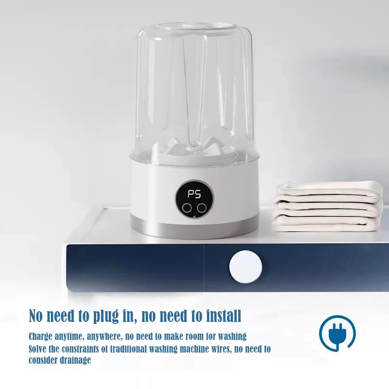 Tidesmit portable wireless laundry bucket for underwear and socks showing two-speed charging control panel side view