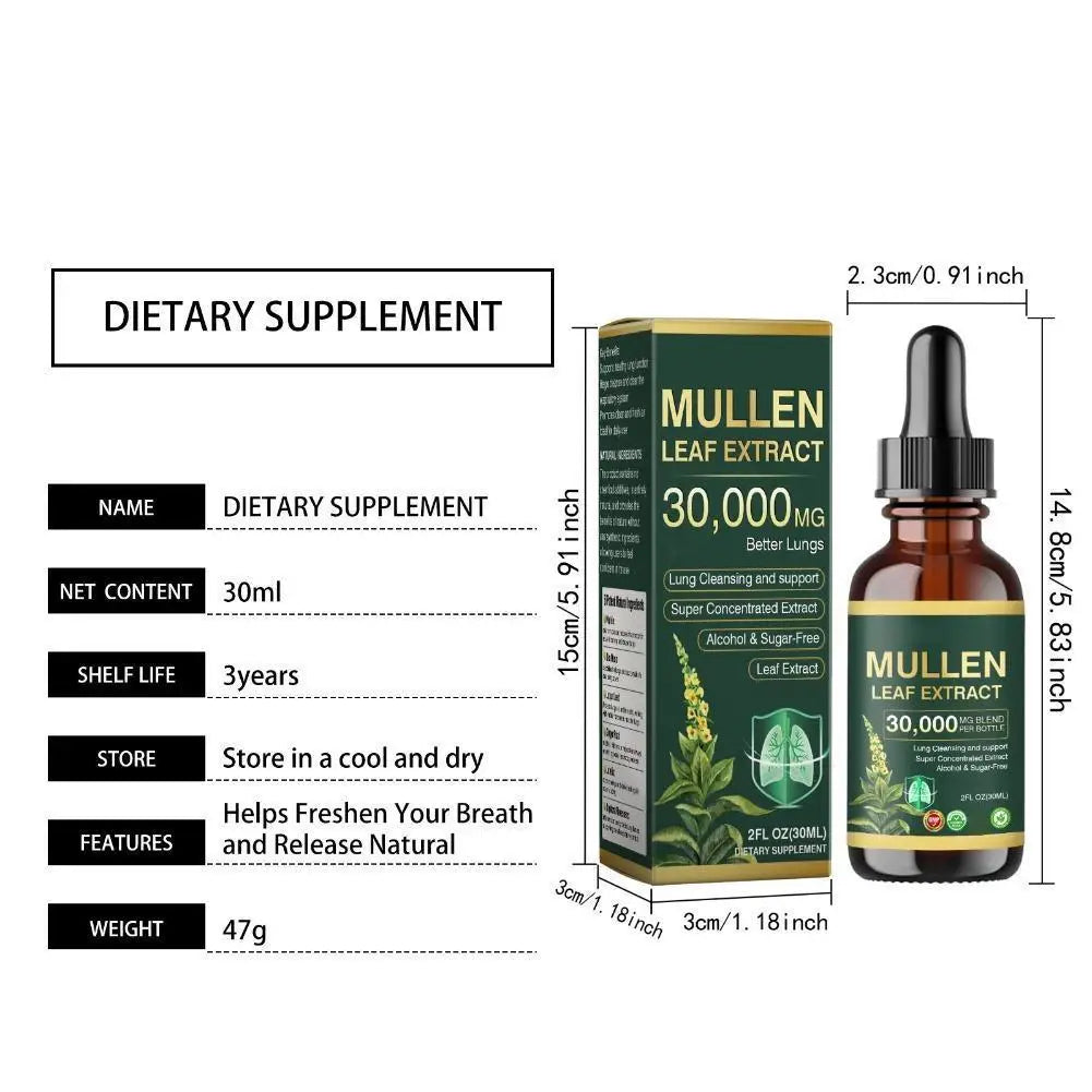 Fast Absorption Lung Clean Drops Natural Mullein Leaf Extract 30000mg Daily Respiratory Care Drops
