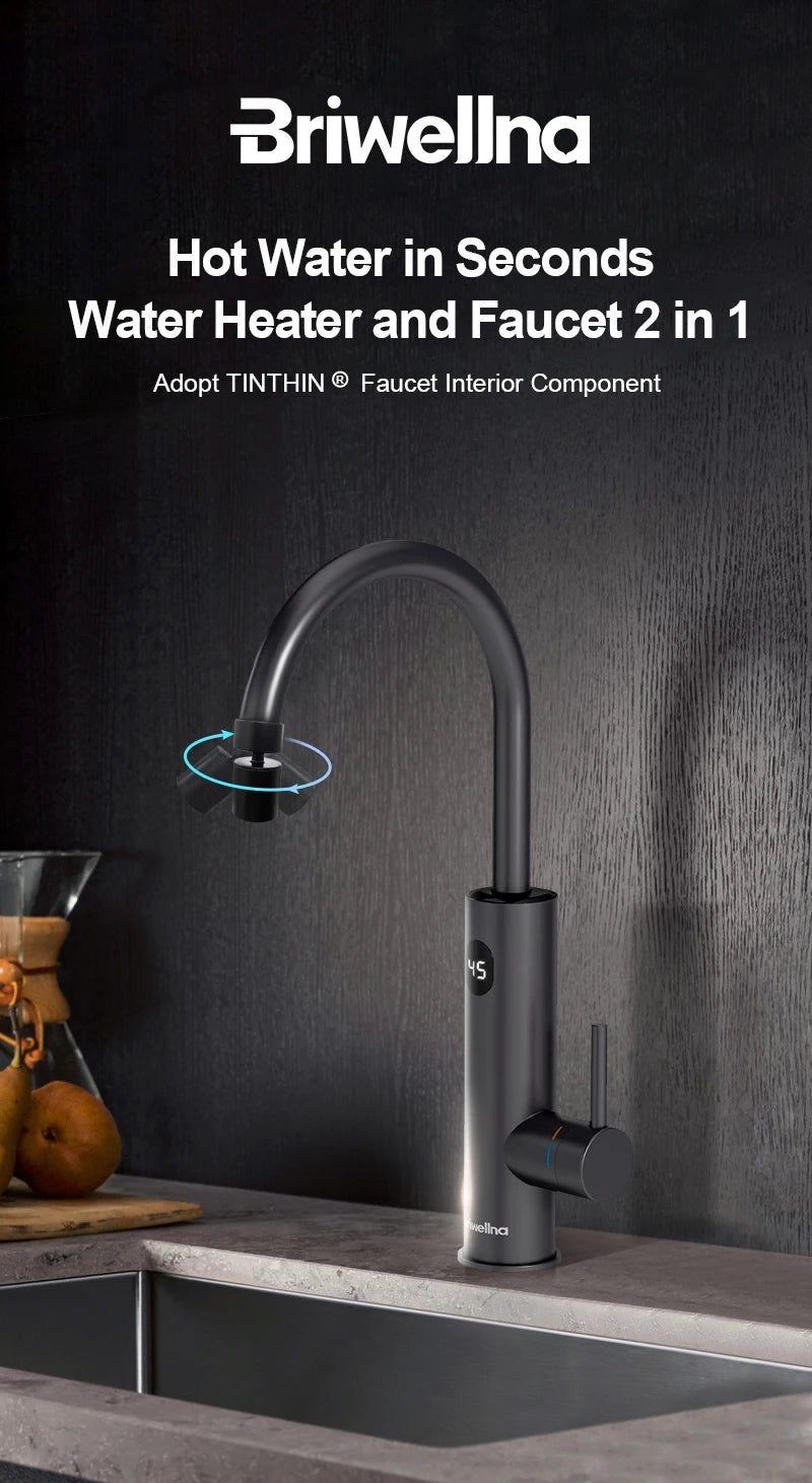 Briwellna Instant Hot Water Heating Faucet 220V Electric Faucet With Universal Adapter Nozzle Stainless Steel Heating Faucet