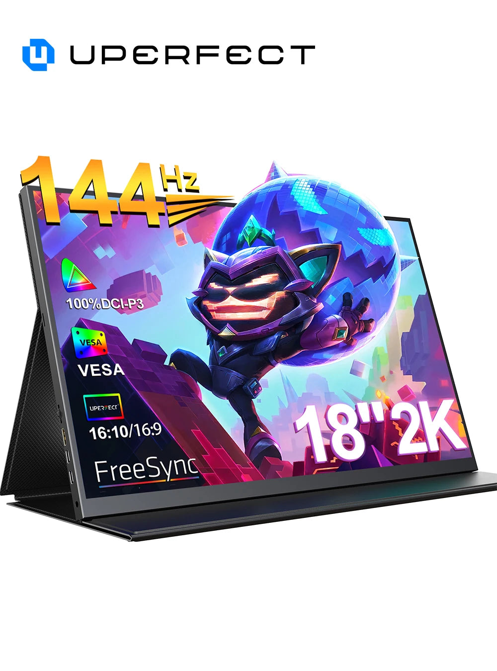 UPERFECT Portable Monitor 18 Inch 2.5K 100% DCI-P3 144Hz Gaming Display IPS LCD Panel Matte Mobile Screen FreeSync HDR With VESA