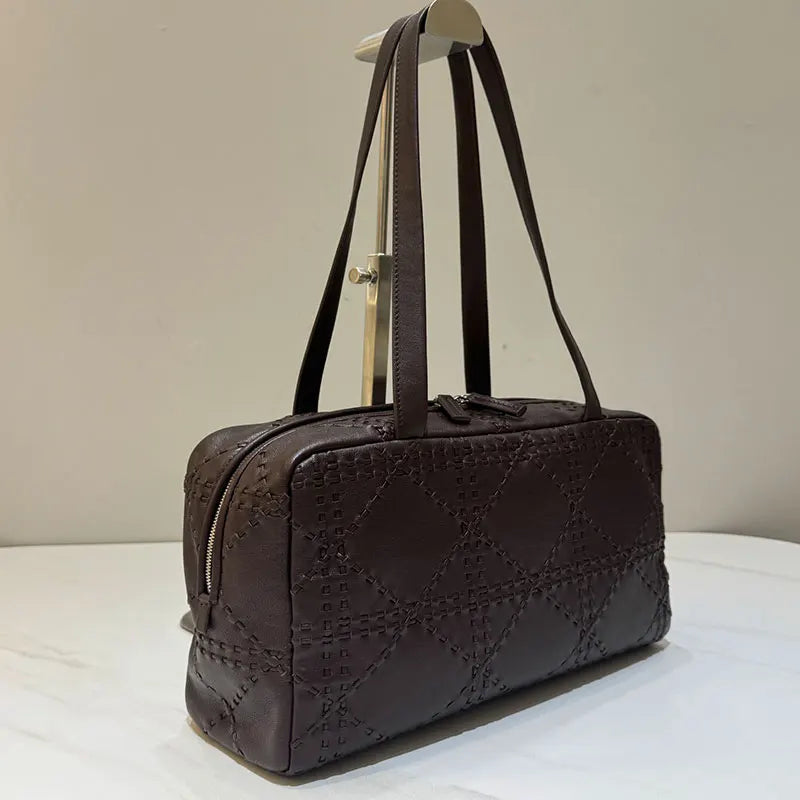 2025 autumn and winter new leather totem handmade bowling bag sheepskin shoulder bag high-quality sheepskin crossbody bag