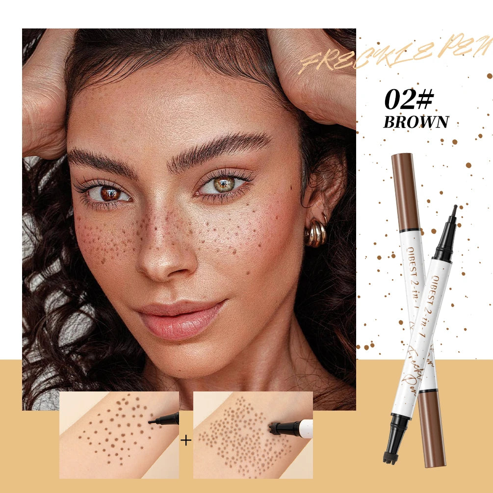 Tidesmit QIBEST 2-IN-1 double-end freckle stamp pen showing natural brown shade swatch for realistic face makeup