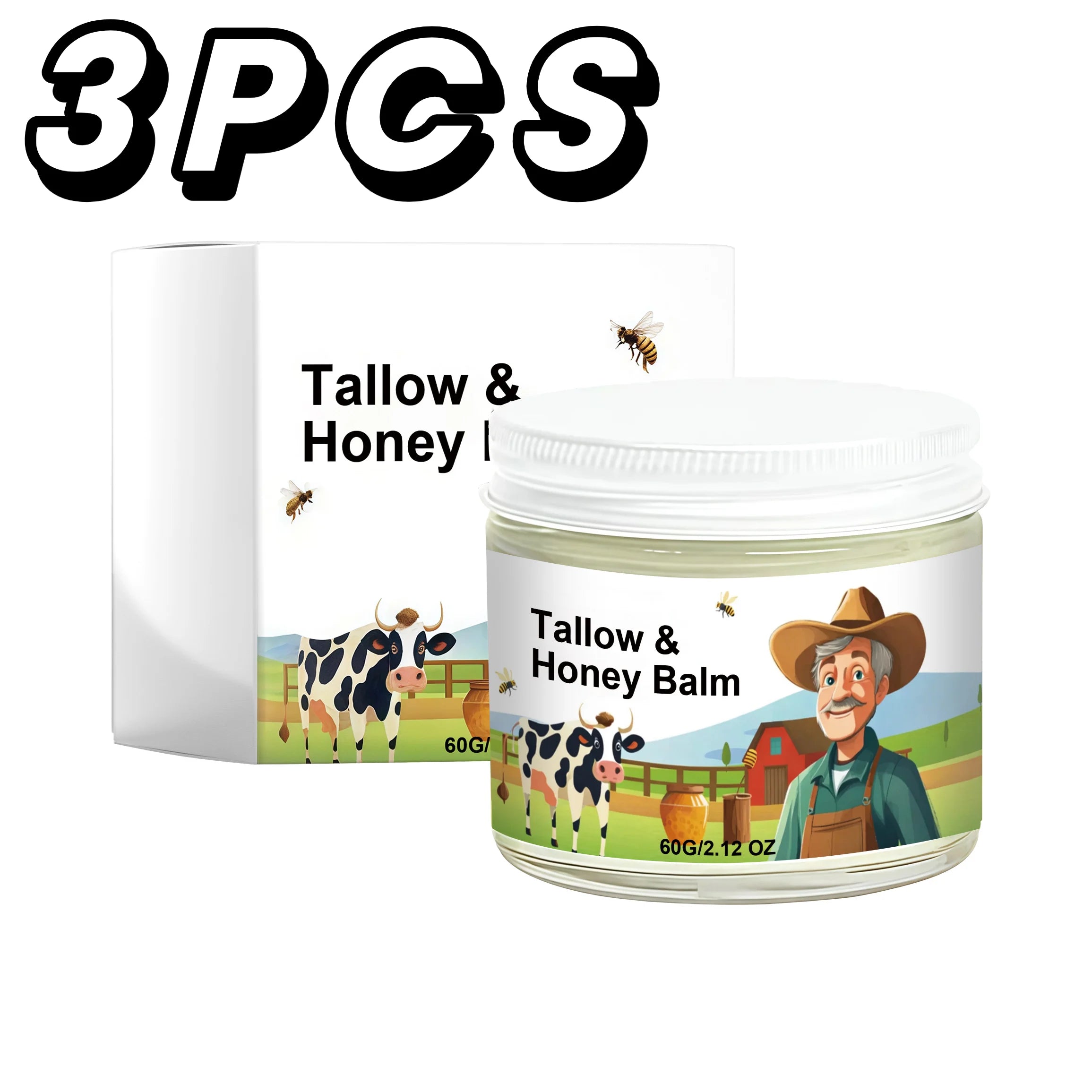 3PCS hydrating tallow honey balm set with two 60g cream jars