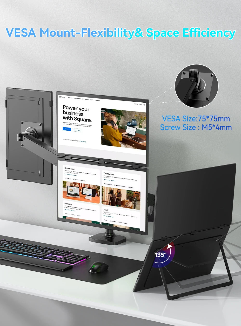 UPERFECT Delta Plus 18.5" 1080P 100Hz Folding Stacked Dual Portable Monitor USB-C HDMI Triple Laptop Screen Extender for PC Mac