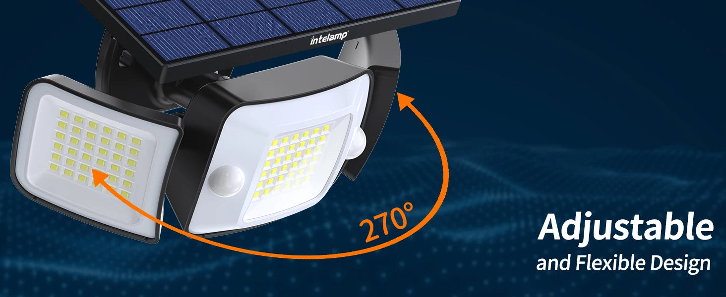 Intelamp Top Brand Long Life 4000Mah Outdoor Solar Led Lights Spotlight Large Solar Panel With 3 Modes Two Motion Sensors Security Flood Light Wall Lamp For Garden Yard Garage