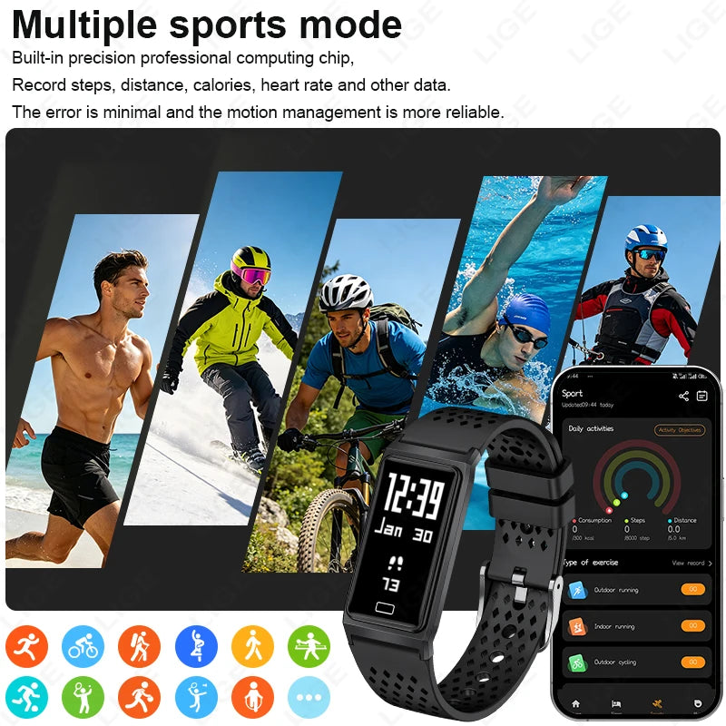 LIGE 4.9MM Ultra-Thin Fashion Men Women Smart Bracelet Sports Fitness Tracker Heart Rate Health Monitor Waterproof SmartWatch