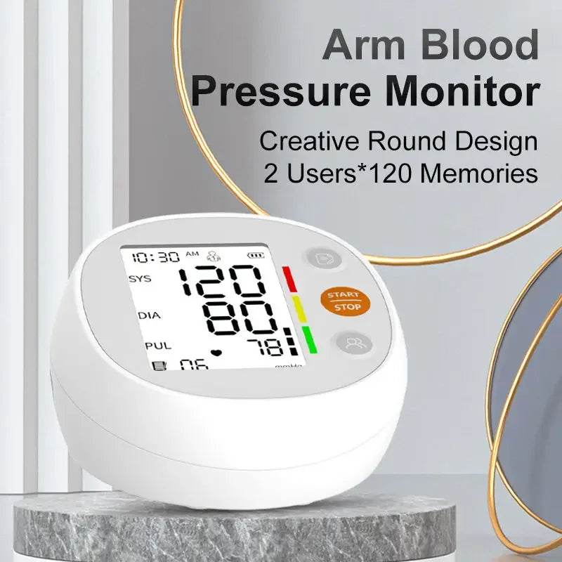 Upper Arm Blood Pressure Monitor Round Large Screen Fully Automatic High Precision Medical Grade Electronic BP Meter for Home