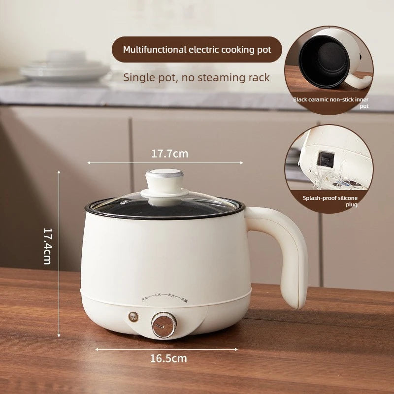 White electric hot pot with glass lid and black ceramic nonstick inner pot