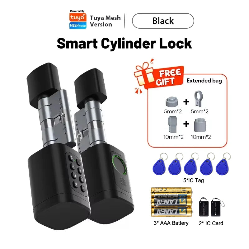 V1 Pro+ Version Adjustable TUYA APP Smart Life Fingerprint Password Digital RFID Card Cylinder Smart Door Lock for Home
