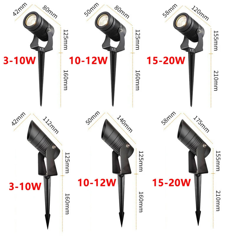 All Aluminum Outdoor LED Garden Lighting 3W 7W 12W 15W Spike Lawn Lamp Waterproof Lighting Garden Path Spotlights AC220V 12V 24V