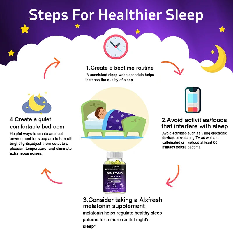 Melatonin 10mg, 100% Non-Toxic Adult Sleep Aid, Help Fall Asleep Faster, Sleep Deep, Enhance Immunity