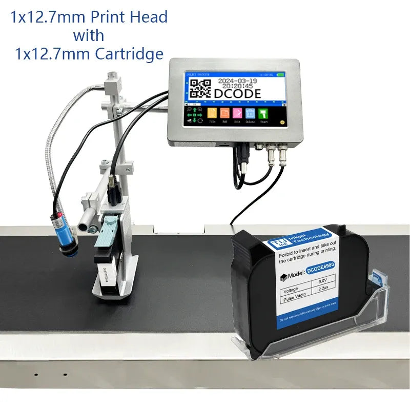 Thermal inkjet printer with 1x12.7mm print head and 1x12.7mm ink cartridge module