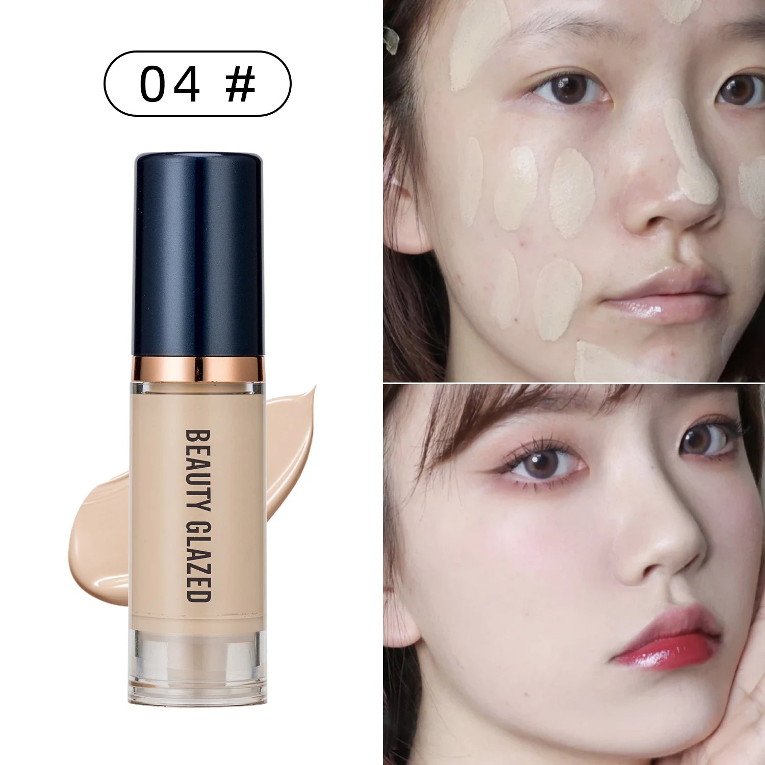 Tidesmit Beauty Glazed 6 color liquid foundation concealer texture close-up for full coverage long-lasting makeup