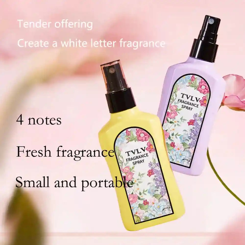 TVLV 4-piece alcohol-free fragrance spray set for men & women. Portable, fresh floral scented bottles with spray caps.