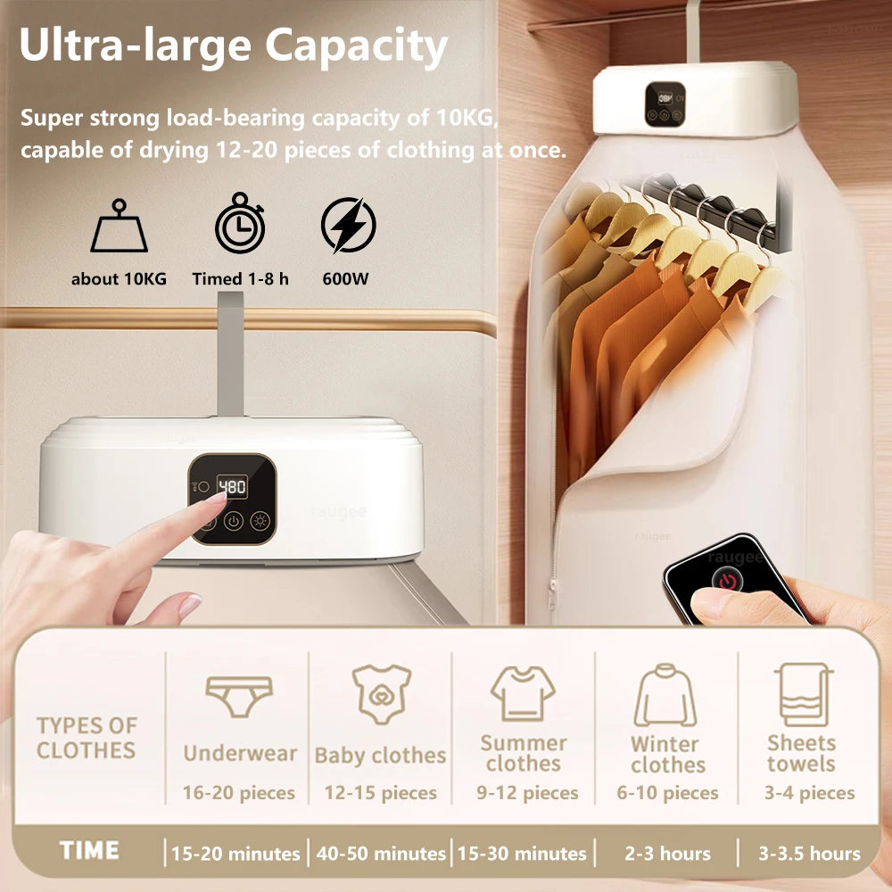 Tidesmit portable electric clothes dryer with remote control and folding rack design for convenient travel laundry