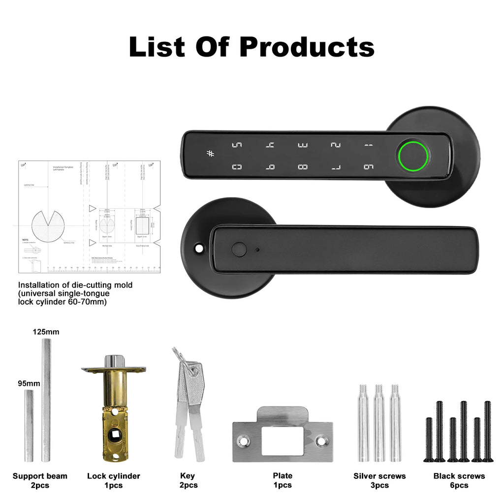 Tuya Bluetooth Fingerprint Electronic Door Handle Lock Smart Lock System Security Protection Smart Home Devices