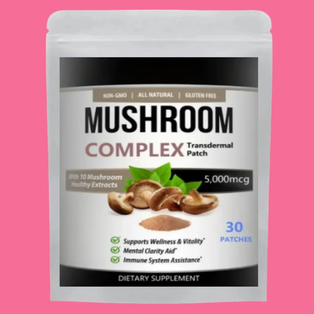 10x Mushroom Complex Supplement, Lions Mane, Reishi, Shiitake, Immune Patch - 30 Transdermal Patches 1 Month Supply