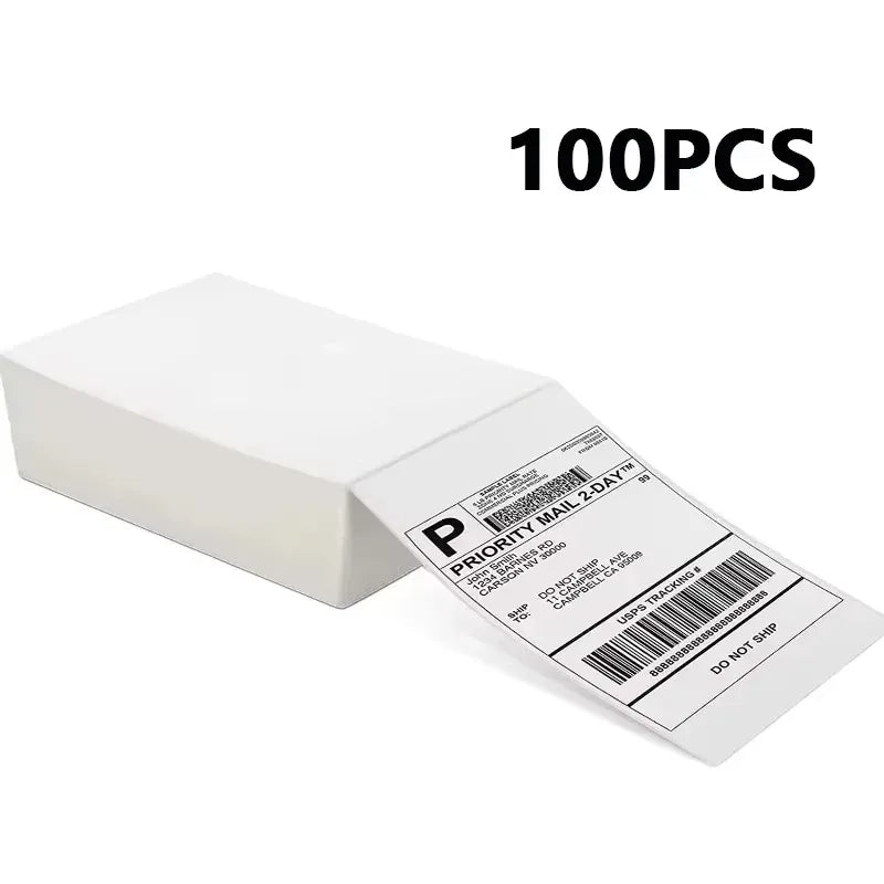 Direct thermal labels pack, 100pcs, with barcode shipping label on white