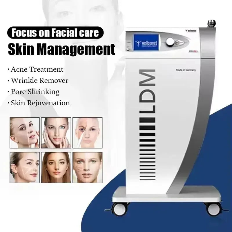 LDM white anti-aging facial machine for wrinkle removal, skin firming, and rejuvenation with digital control screen.
