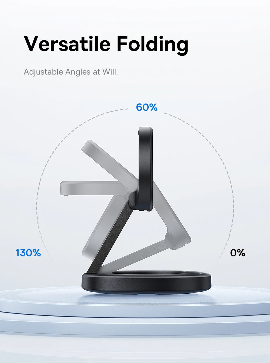 15W Magnetic Wireless Charger Stand, Foldable Qi2 for iPhone 16 Series Tidesmit