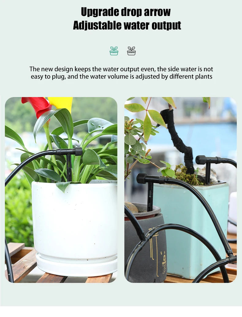 Black adjustable drip irrigation kit with micro dripper for potted plants and hose