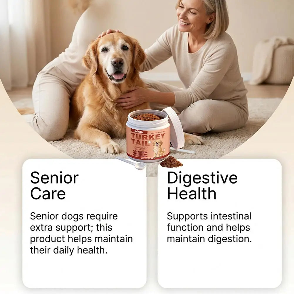 Dog Immune Support Supplement Turkey Tail Mushroom Powder With Probiotics Bacon Flavor For Gut Health And Defense System 3.53oz