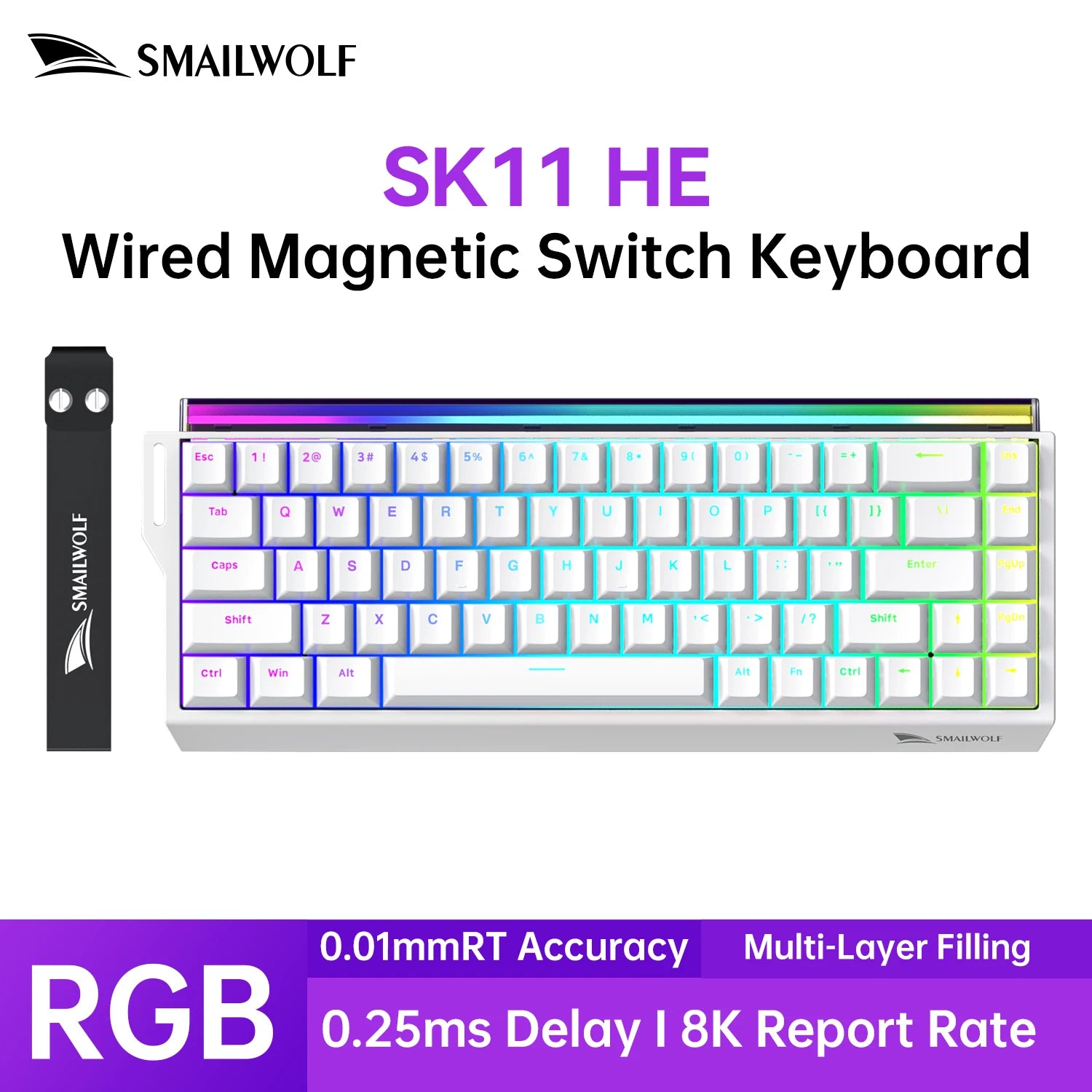 SMAILWOLF SK11 68HE Magnetic Switch Mechanical Keyboard, 68% Layout, Gaming & Esports, Rapid Trigger, 0.01mm, 8K, Wired