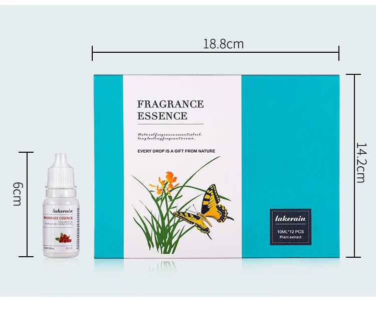 12-piece DIY lip gloss fragrance oil set with 10ml bottles and decorative turquoise gift box.