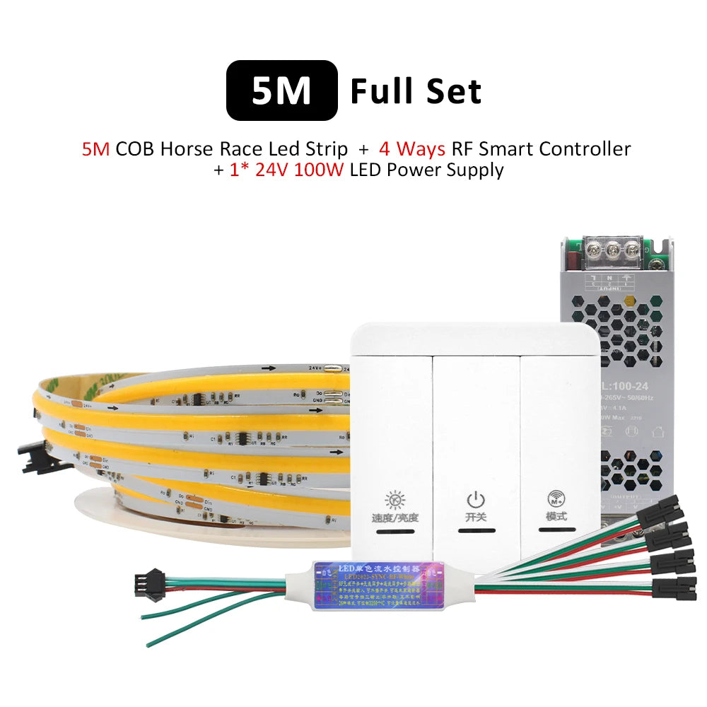 5M COB LED strip light full set with RF smart controller and 24V 100W power supply