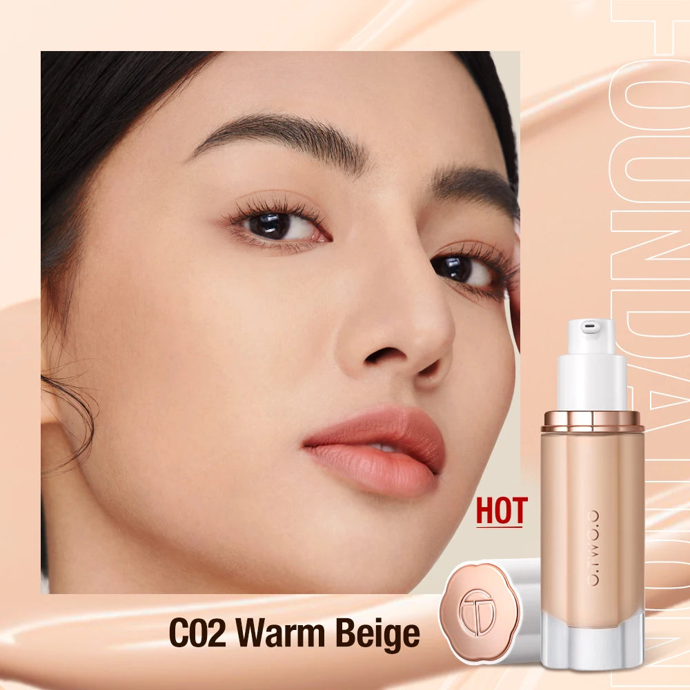Tidesmit O.TWO.O liquid foundation texture close-up showing high coverage waterproof makeup base with SPF30