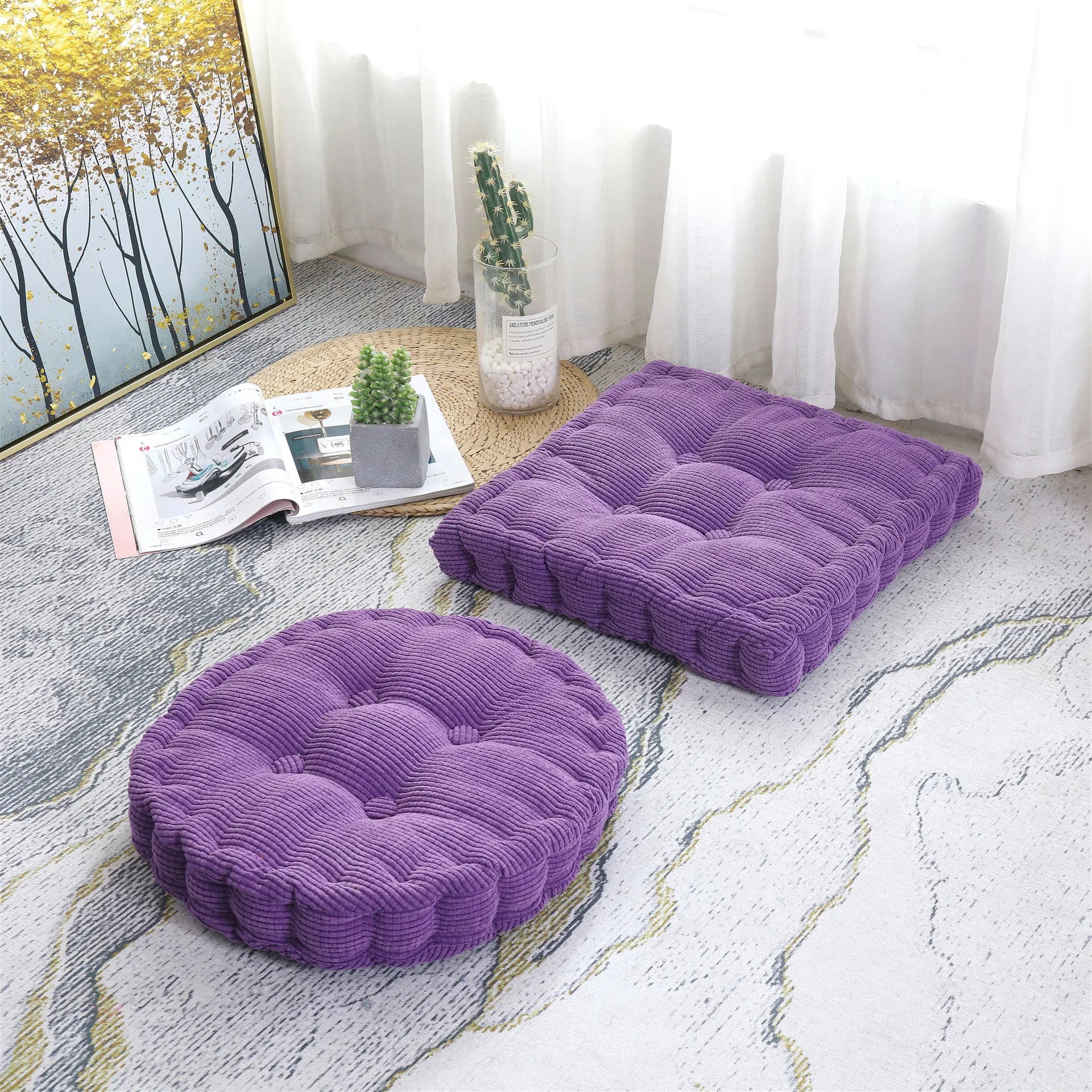 Meditation Floor Square Pillow For Seating On Floor Solid Tufted Thick Pad Cushion For Yoga Balcony Chair Seat Cushions Pouf 방석