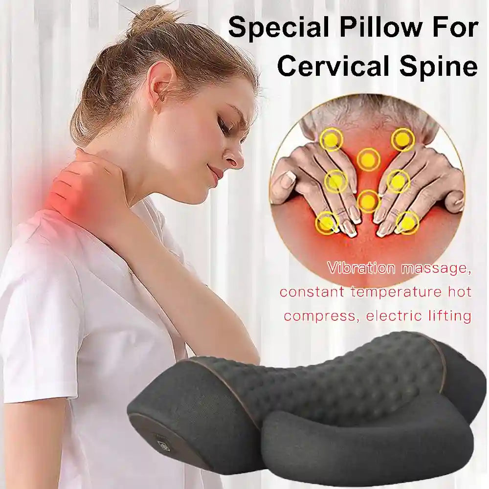 Electric Neck Massage Pillow with Heat and Vibration for Cervical Relief Massage Roller Tidesmit